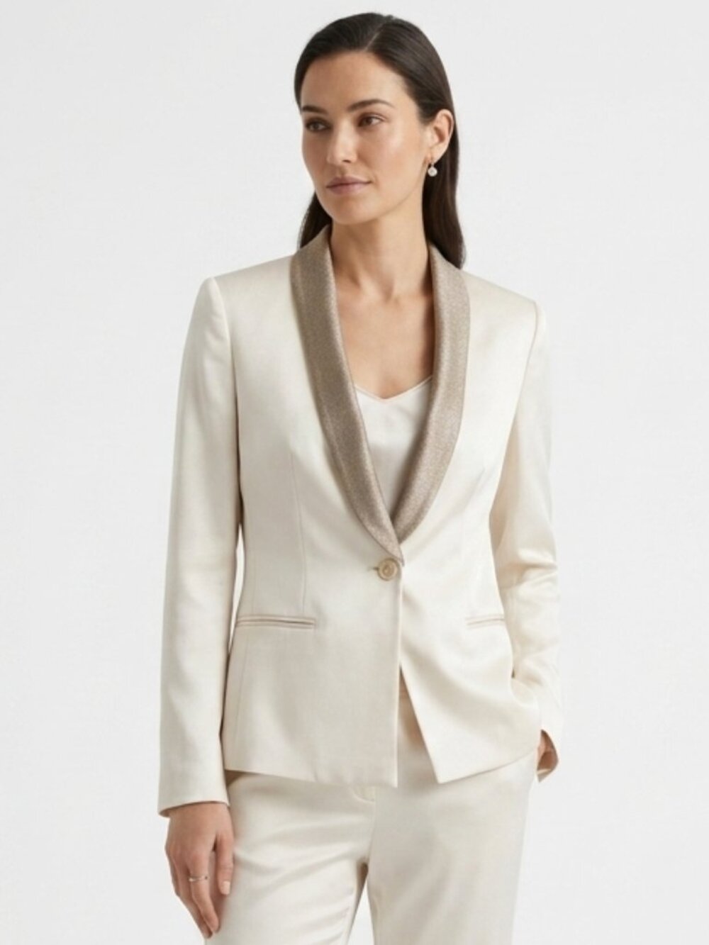 GUESS SATIN GLITTER SHAWL LAPEL BLAZER IN CHAMPAGNE - 4